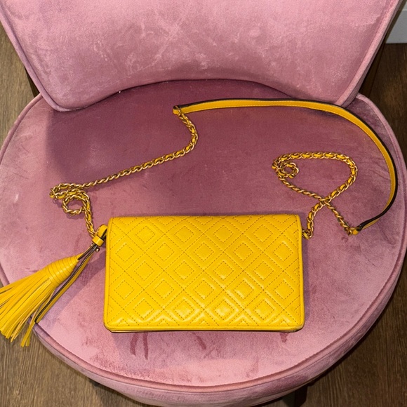 Tory Burch Fleming Mustard Quilted Leather Crossbody Bag - Picture 6 of 6